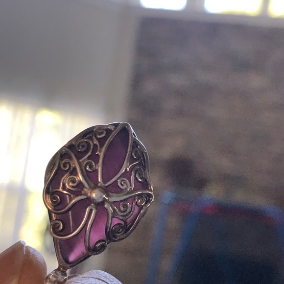 Butterfly Filigree Sterling Silver Amethyst Necklace Marked Sajen